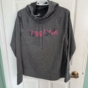 Reebok Gray Pink Hoodie Pullover Women's Medium Athletic Athleisure Sweatshirt